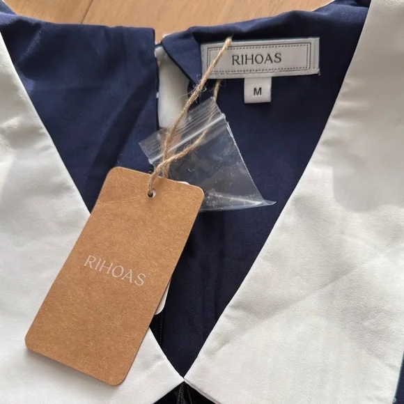 RIHOAS Navy Polka Dot Dress with White Collar - Picture 2 of 7